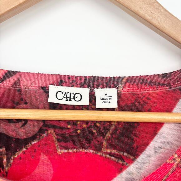 Cato Red Y2K Long Sleeve Rhinestone Fall Leaves Top Size M - Picture 5 of 6